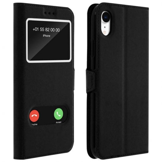 Avizar Book Case avec double fenêtre noire pour iPhone XR