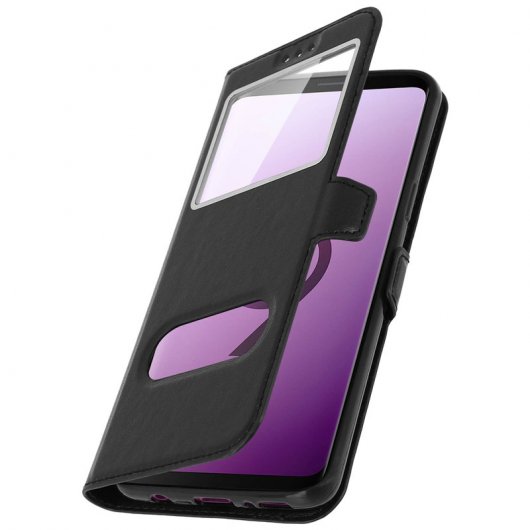 Custodia a libro Avizar con doppia finestra nera per Samsung Galaxy S9