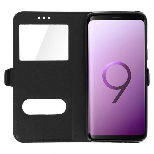 Custodia a libro Avizar con doppia finestra nera per Samsung Galaxy S9