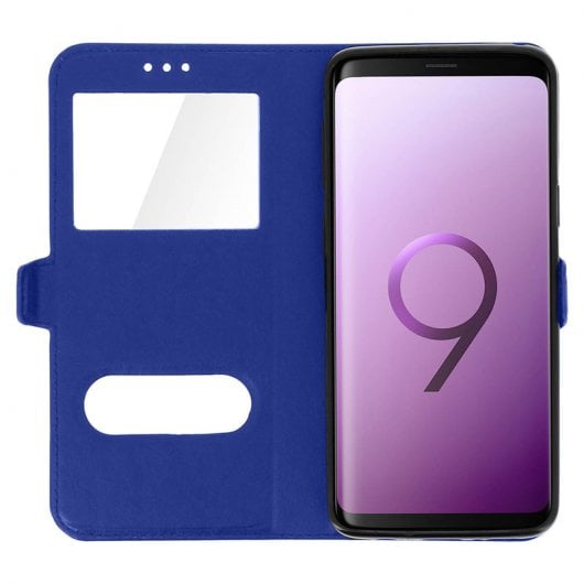 Avizar Funda Libro con Doble Ventana Azul para Samsung Galaxy S9