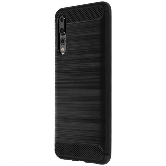 Avizar Funda de Silicona Negro Carbono a Rayas para Huawei P20 Pro