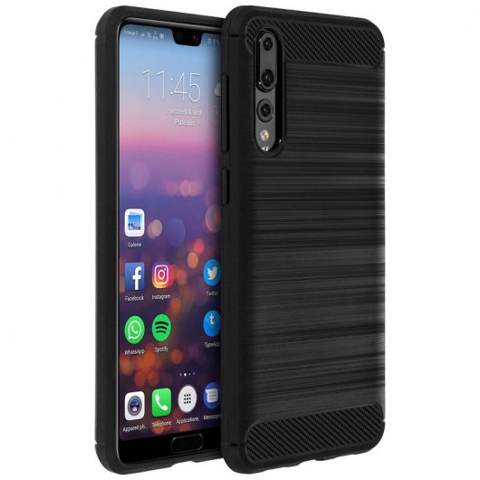 Avizar Funda de Silicona Negro Carbono a Rayas para Huawei P20 Pro