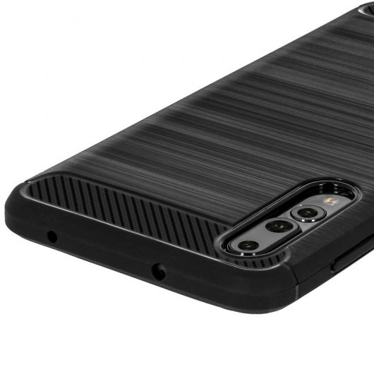 Avizar Funda de Silicona Negro Carbono a Rayas para Huawei P20 Pro