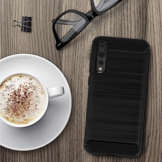 Avizar Funda de Silicona Negro Carbono a Rayas para Huawei P20 Pro