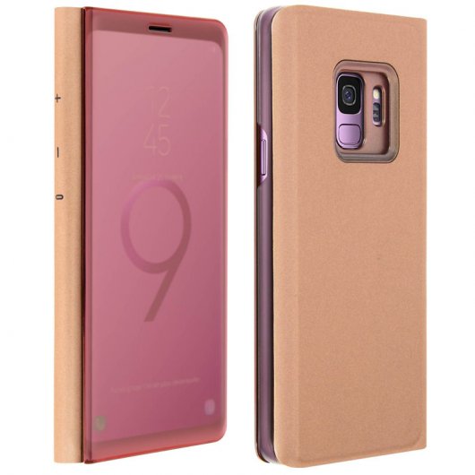 Avizar Capa com Tampa Translúcida de Efeito Espelho Rosa para Samsung Galaxy S9