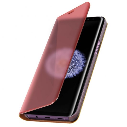 Avizar Capa com Tampa Translúcida de Efeito Espelho Rosa para Samsung Galaxy S9