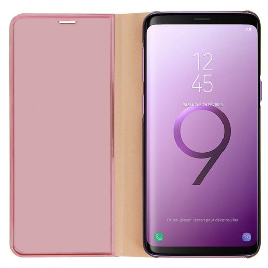 Avizar Capa com Tampa Translúcida de Efeito Espelho Rosa para Samsung Galaxy S9