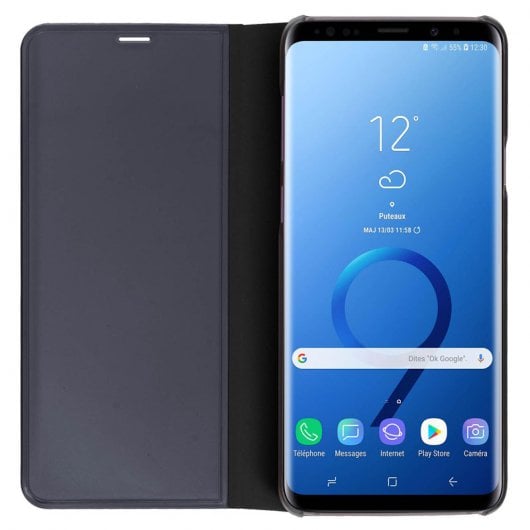 Avizar Funda Tapa Translúcida Efecto Espejo Negra para Samsung Galaxy S9 Plus