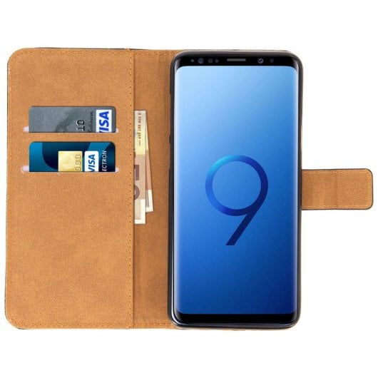 Avizar Funda Tipo Libro de Cuero Negro para Samsung Galaxy S9 Plus