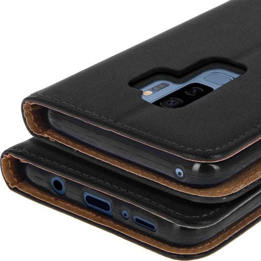 Avizar Funda Tipo Libro de Cuero Negro para Samsung Galaxy S9 Plus