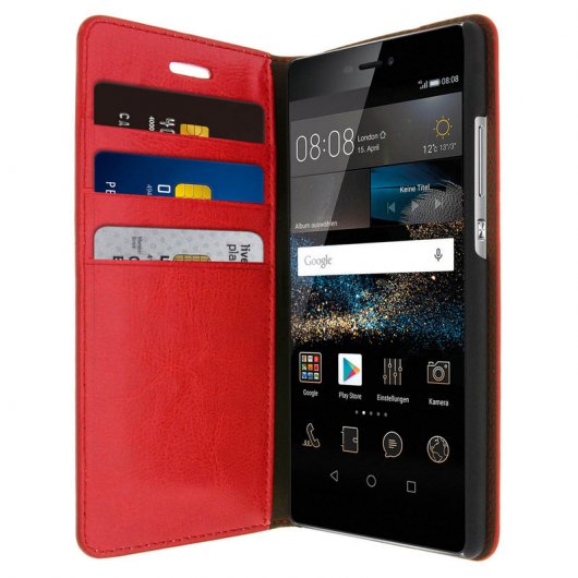 Avizar Funda de Cuero Roja para Huawei P8