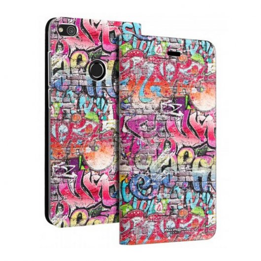 Akashi Funda Libro Billetera Graffiti para Huawei P8 Lite 2017/Honor 8 Lite