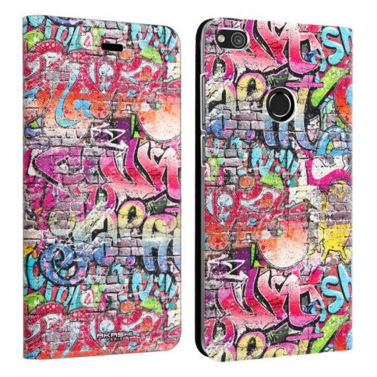 Akashi Funda Libro Billetera Graffiti para Huawei P8 Lite 2017/Honor 8 Lite