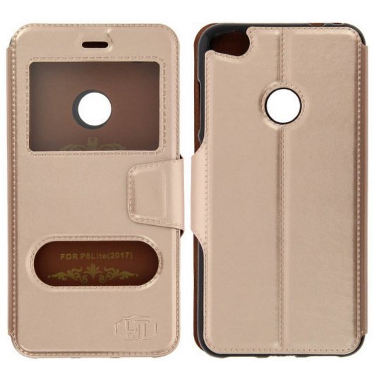 Avizar Funda Doble Ventana Dorada para Huawei P8 Lite 2017/Honor 8 Lite