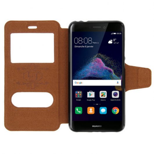 Avizar Funda Doble Ventana Dorada para Huawei P8 Lite 2017/Honor 8 Lite