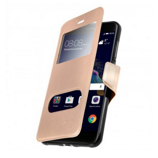 Avizar Funda Doble Ventana Dorada para Huawei P8 Lite 2017/Honor 8 Lite