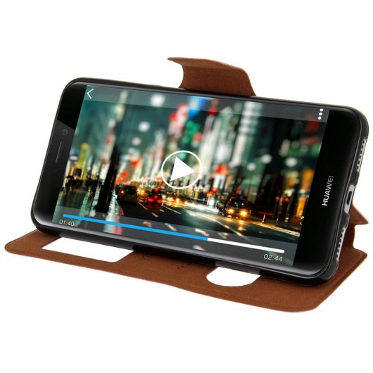 Avizar Funda Doble Ventana Dorada para Huawei P8 Lite 2017/Honor 8 Lite