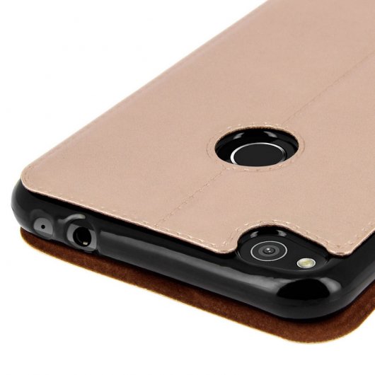 Avizar Funda Doble Ventana Dorada para Huawei P8 Lite 2017/Honor 8 Lite