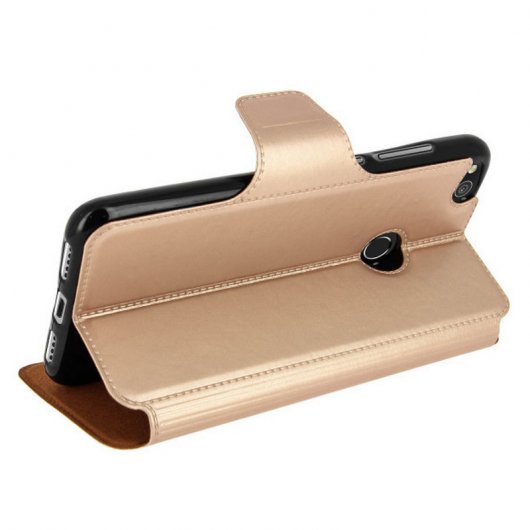 Avizar Funda Doble Ventana Dorada para Huawei P8 Lite 2017/Honor 8 Lite