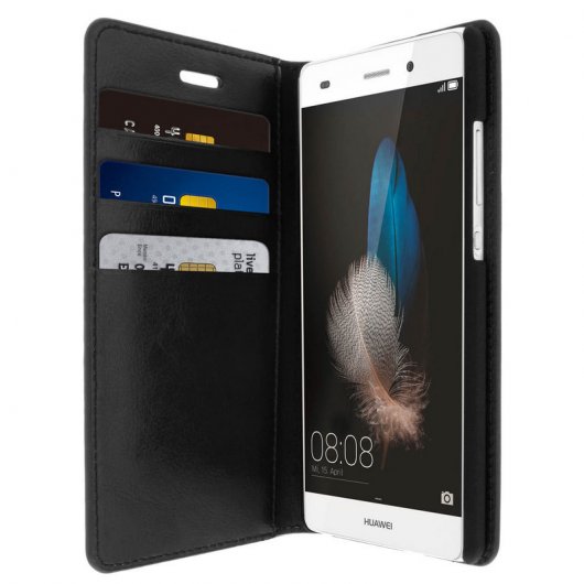 Avizar Funda de Cuero Negra para Huawei P8 Lite