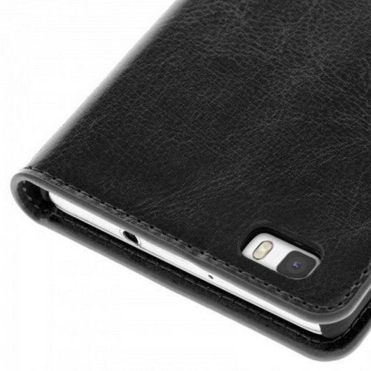 Avizar Funda de Cuero Negra para Huawei P8 Lite
