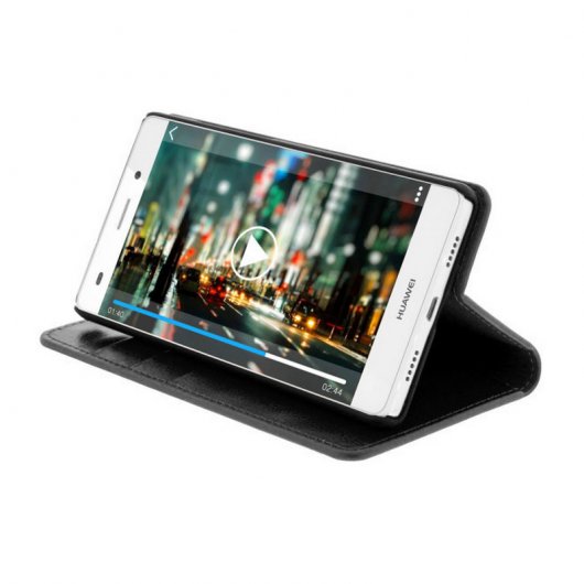 Avizar Funda de Cuero Negra para Huawei P8 Lite
