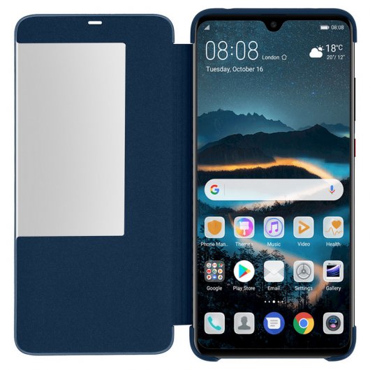 Avizar Funda Azul Oscuro con Ventana Inteligente Táctil para Huawei Mate 20