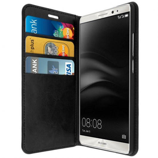 Avizar Funda de Cuero Negra para Huawei Mate 8
