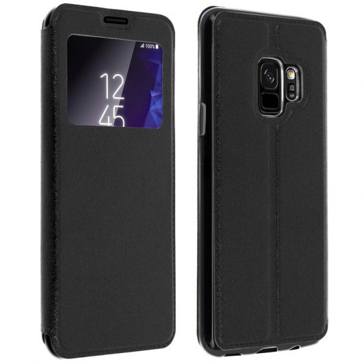 Avizar Capa Livro Carteira com Janela Preta para Samsung Galaxy S9