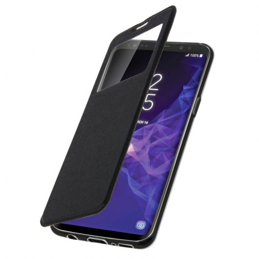 Avizar Capa Livro Carteira com Janela Preta para Samsung Galaxy S9