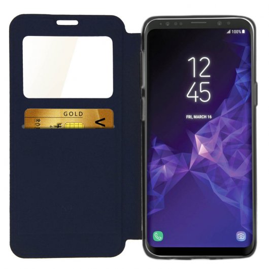 Avizar Capa Livro Carteira com Janela Preta para Samsung Galaxy S9