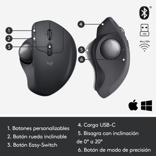 Logitech MX Ergo mouse Mano destra RF senza fili + Bluetooth Trackball 440 DPI