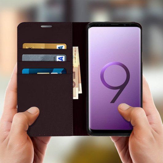 Avizar Capa Livro Carteira de Couro Castanha para Samsung Galaxy S9 Plus