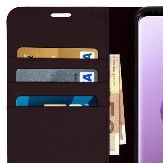 Avizar Capa Livro Carteira de Couro Castanha para Samsung Galaxy S9 Plus