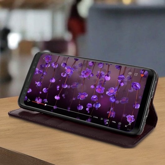 Avizar Capa Livro Carteira de Couro Castanha para Samsung Galaxy S9 Plus
