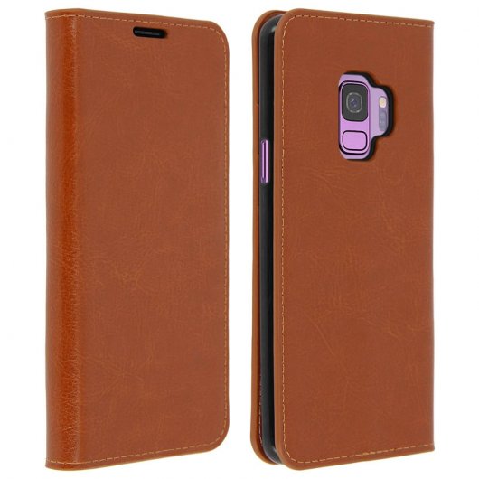 Avizar Funda Libro Cartera de Cuero Camel para Samsung Galaxy S9