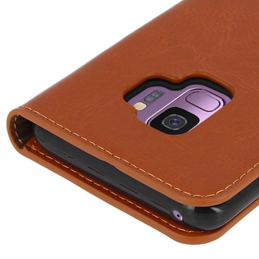 Avizar Funda Libro Cartera de Cuero Camel para Samsung Galaxy S9