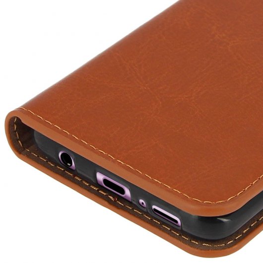 Avizar Funda Libro Cartera de Cuero Camel para Samsung Galaxy S9