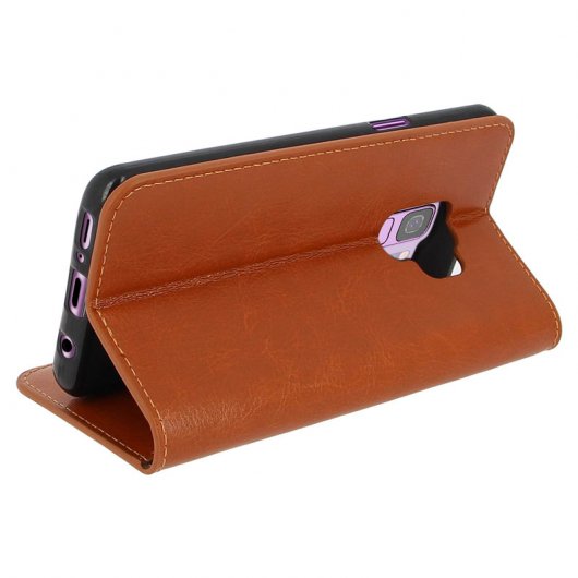 Avizar Funda Libro Cartera de Cuero Camel para Samsung Galaxy S9
