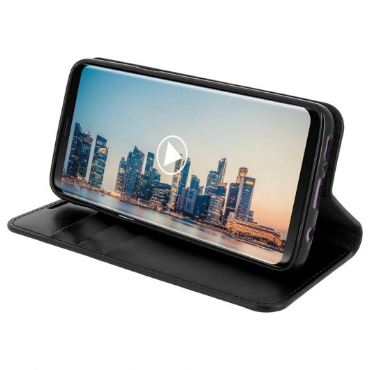 Avizar Funda Libro Cartera de Cuero Negra para Samsung Galaxy S9