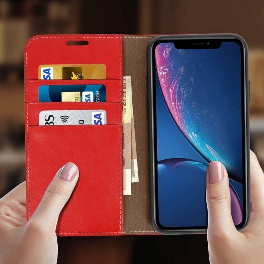 Étui en cuir rouge Avizar pour iPhone XR