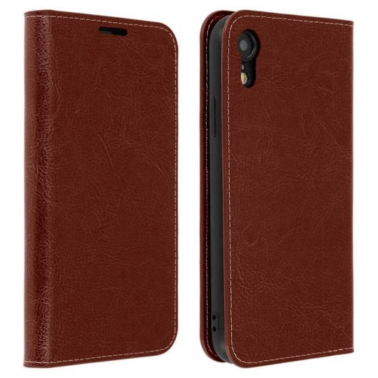 Étui en cuir marron foncé Avizar pour iPhone XR