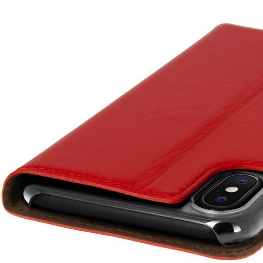 Custodia a libro in vera pelle rossa Akashi per iPhone X/XS