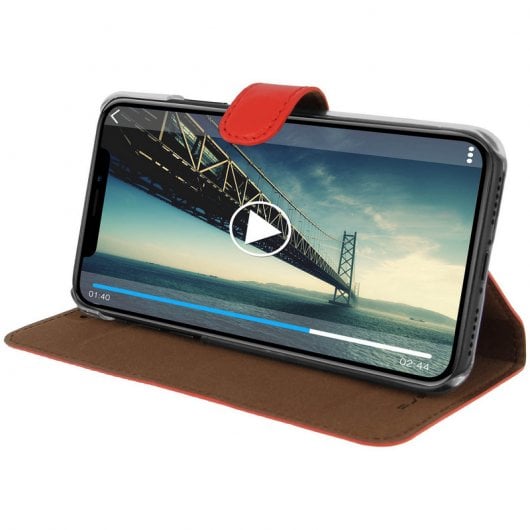 Custodia a libro in vera pelle rossa Akashi per iPhone X/XS
