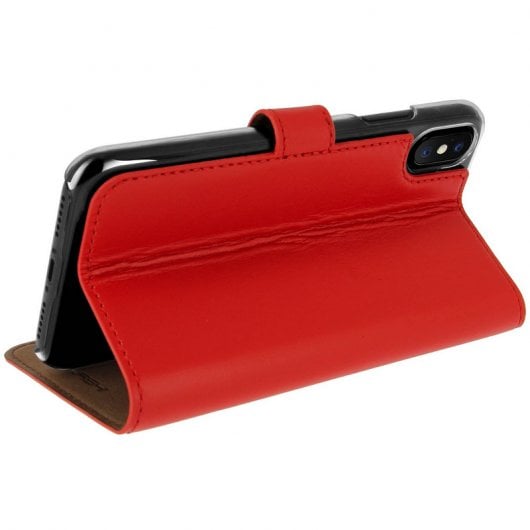 Custodia a libro in vera pelle rossa Akashi per iPhone X/XS