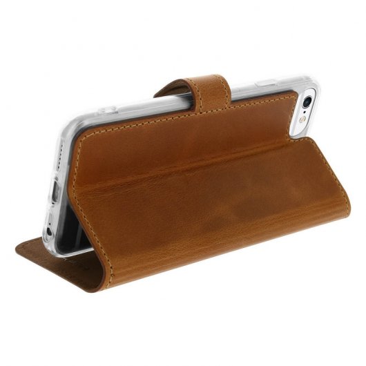 Akashi Funda Libro de Piel Genuina Camel para iPhone 6 Plus/6S Plus/7 Plus/8 Plus