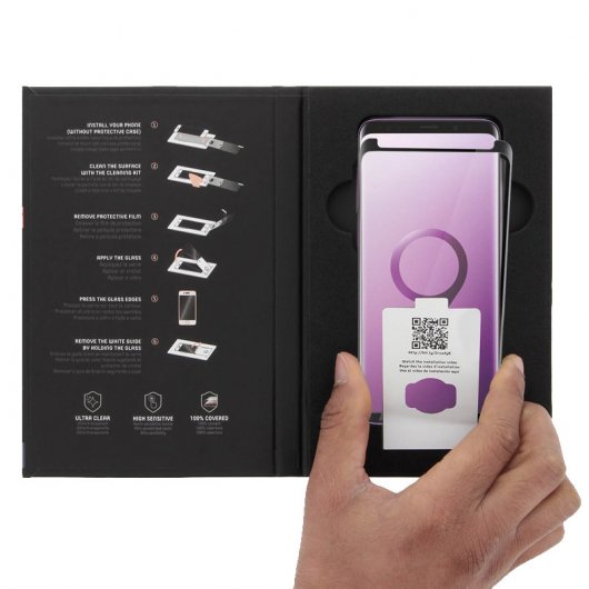 Muvit Protector Cristal Templado con Bordes Curvos Negros para Samsung Galaxy S9 Plus