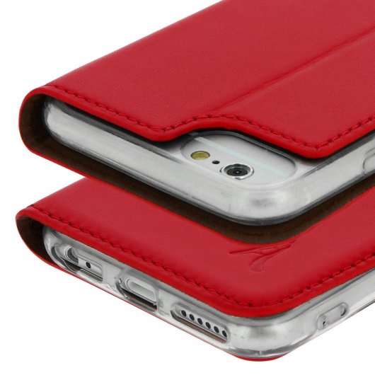 Akashi Funda Libro de Piel Genuina Roja para iPhone 6 Plus/6S Plus/7 Plus/8 Plus