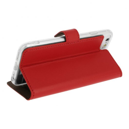Akashi Funda Libro de Piel Genuina Roja para iPhone 6 Plus/6S Plus/7 Plus/8 Plus