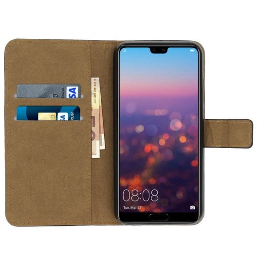Étui en cuir noir Avizar avec fonction support pour Huawei P20 Pro